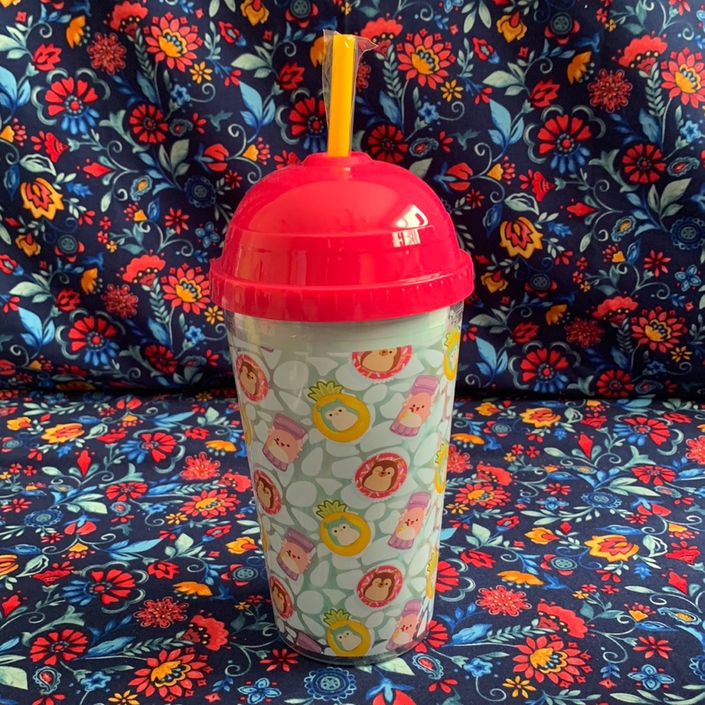 Squishmallows acrylic cup with dome lid and straw